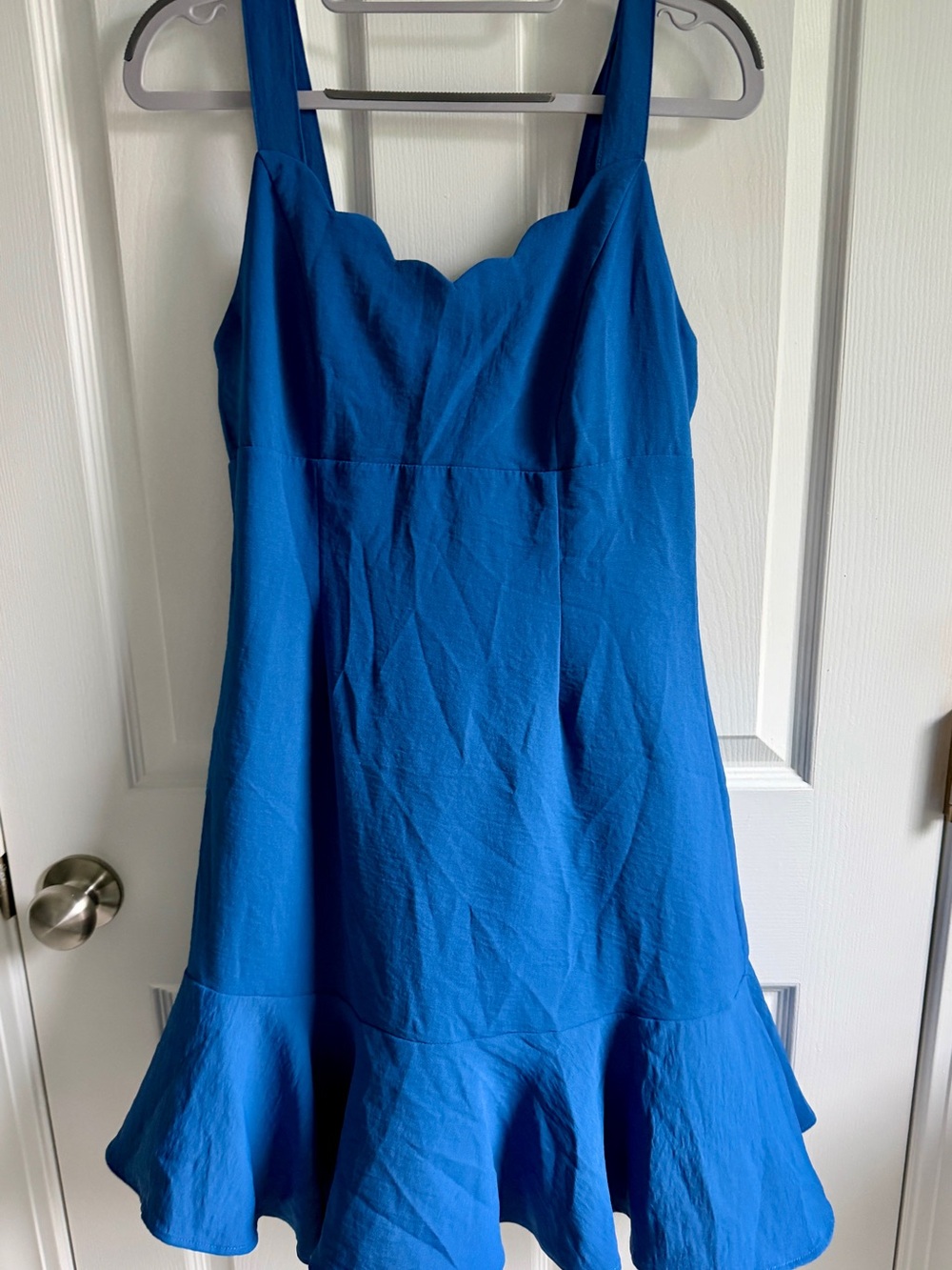 Blue Scalloped Neck Fit & Flare Dress